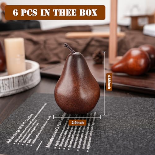6PCS Lifelike Artificial Brown Pears for Home Decor & Centerpieces