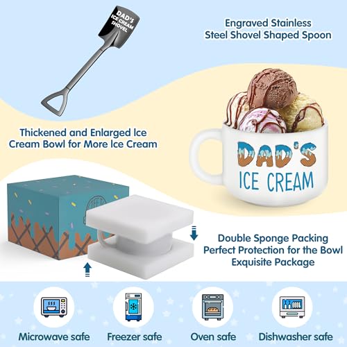 Dad Ice Cream Bowl with Shovel Spoon Set - Funny Father's Day Gift from Daughter Son