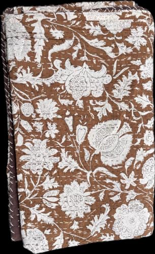 Handmade Kantha Quilt - Floral Cotton Throw Blanket, 108x108