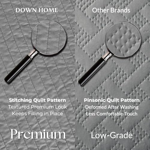 DOWN HOME Vintage Washed Microfiber Queen Quilt Set with Shams - Ash Gray