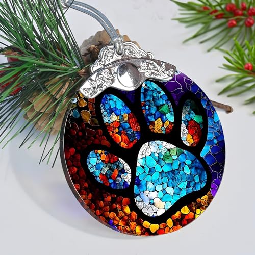 Stained Glass Pet Christmas Ornament, 3-Inch Holiday Tree Decoration