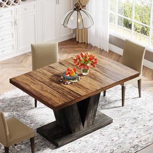 47-Inch Farmhouse Dining Table for 4, Black and Brown Pedestal Table