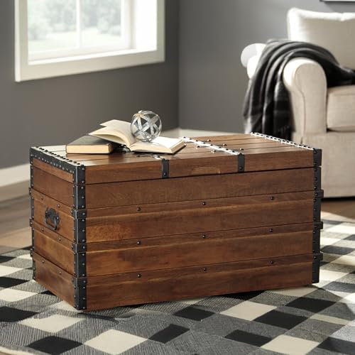Rustic Wood Storage Trunk Coffee Table with Hinged Lid