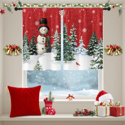 Arttown 2 Pack Christmas Kitchen Curtains 36 in - Winter Snowman