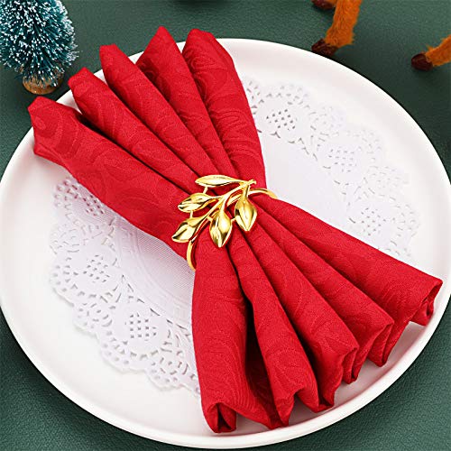 Patelai 12 Pcs Gold Christmas Napkin Rings Elk Leaf Snowflake Set