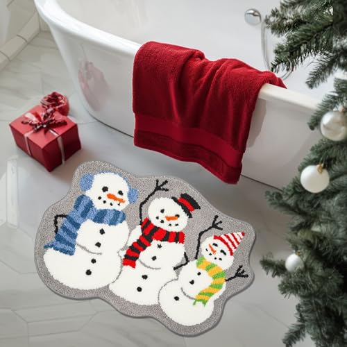 Christmas Snowman Bathroom Rug Set 2 Pack | Winter Holiday Bath Mats 34x18 & 30x20 Inches