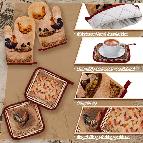 10-Piece Rustic Rooster Kitchen Decor Set: Towels, Rugs, Mitts & Holders