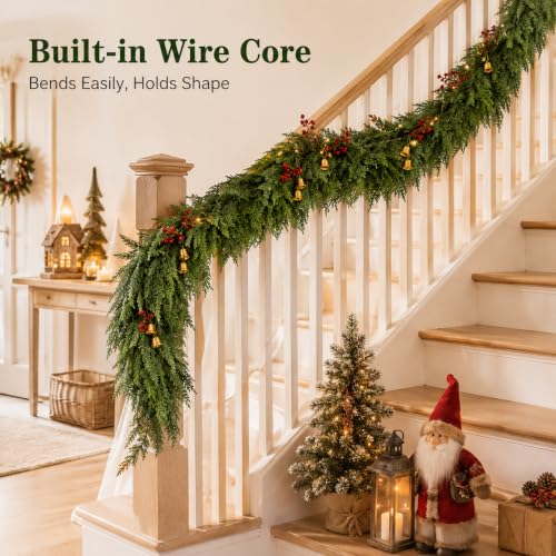 DLPL 9 Ft Cedar Garland - Real Touch Christmas Decor for Mantle (1 Pack)