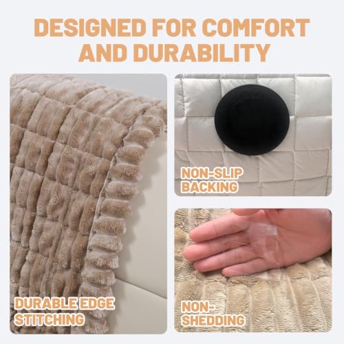 Washable Non-Slip Pet Couch Cover - Fuzzy Sofa Protector Mat (Brown, 27.6"x59")
