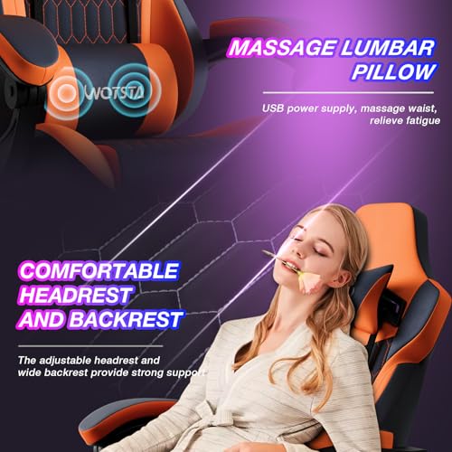 Ergonomic Reclining Gaming Chair with Footrest & Lumbar Support (Black/Orange)