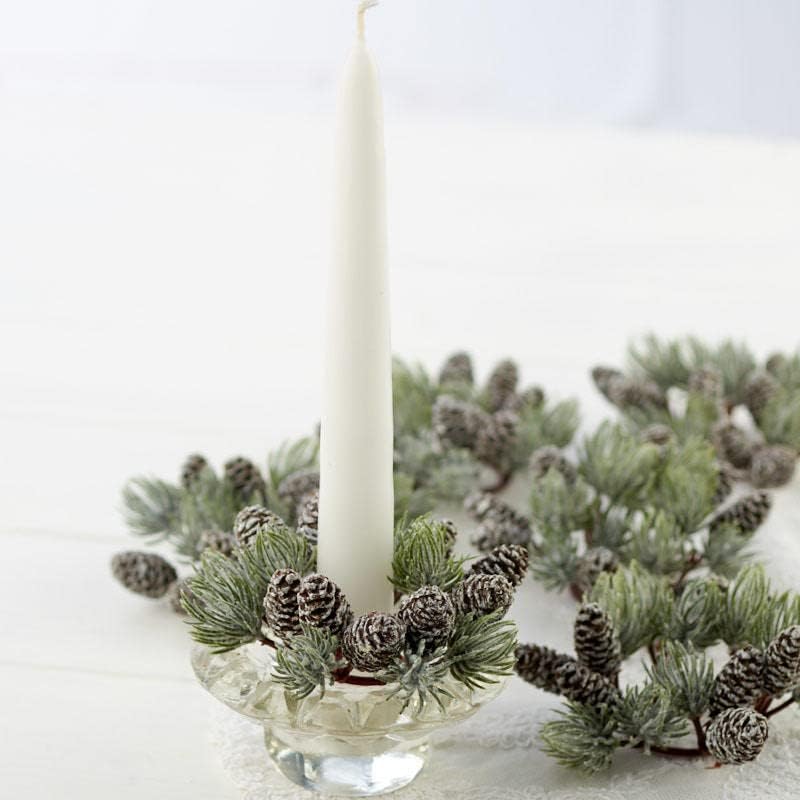 Regine Switzerland Artificial Pine & Pinecone Candle Rings - Set of 6 Faux Snowy Pine Decor