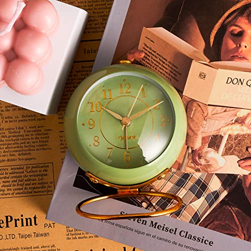 Retro Metal Analog Alarm Clock, Silent Non-Ticking Desk Clock for Bedroom