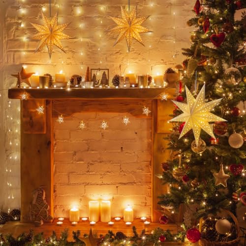 OSALADI 3-Pack 9-Point Star Paper Lanterns Hanging Lampshades 13.78in