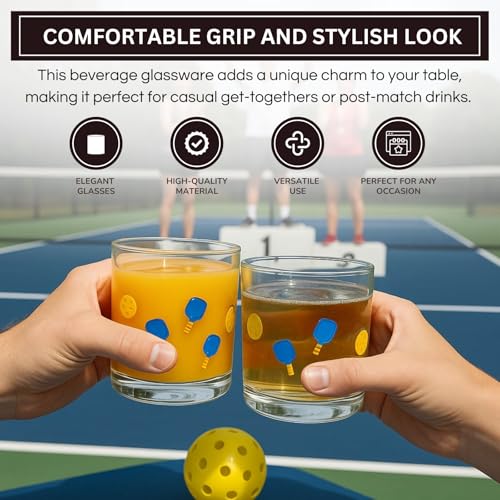 Pickleball Icon Stemless Glass Tumblers - 14.8oz Set of 2 Cocktail Glasses