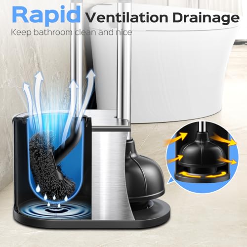 2-in-1 Stainless Steel Toilet Plunger and Brush Set - Heavy Duty Combo
