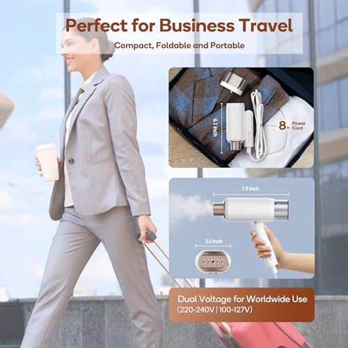 Foldable Travel Garment Steamer, 1200W Dual Voltage Fabric Steamer