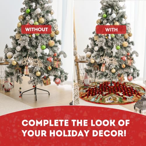 AVOIN colorlife Buffalo Plaid Christmas Tree Skirt 36 Inch Red & Black Winter Holiday Decor