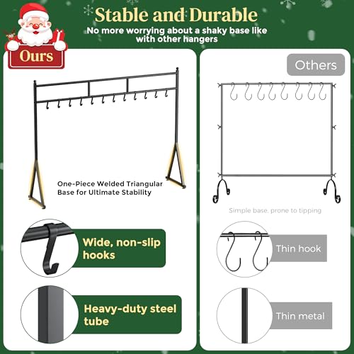 LAND·VOI Christmas Stocking Holder with 12 Hooks, Free Standing Metal Stand, Adjustable Feet, Black