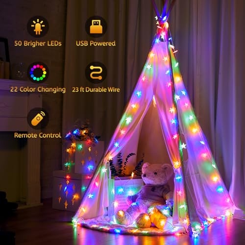 23ft Color Changing Star String Lights with Remote & Timer - 50 LED