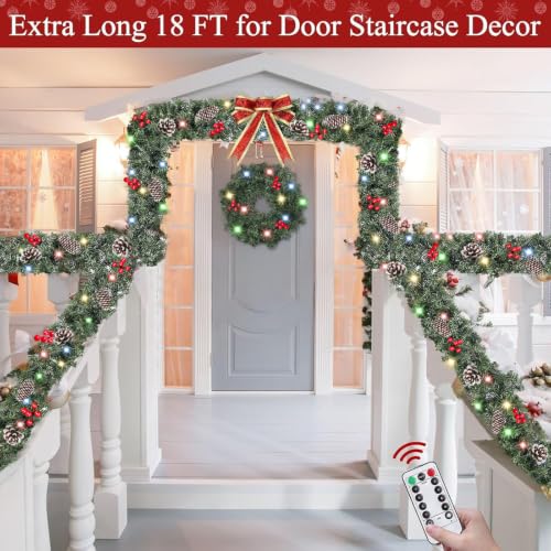 TURNMEON 18 Ft Prelit Christmas Garland with Remote Control & 8 Lighting Modes