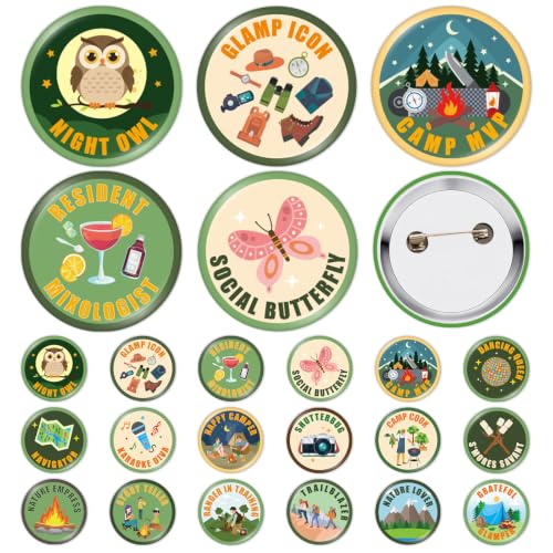 18 Pcs Camping Themed Bachelorette Party Pins - Bridal Shower Favors
