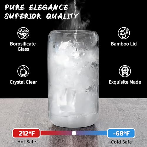 12-Piece 16oz Can Shaped Glass Cup Set with Bamboo Lids and Straws