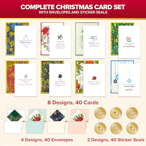 Decorably 40 Pack Foil Embossed Christmas Cards with Envelopes & Stickers