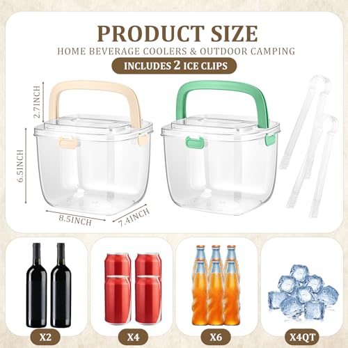 Acellegic 2-Pack 5L Ice Storage Bins with Lid & Tongs for Refrigerator & Party Use