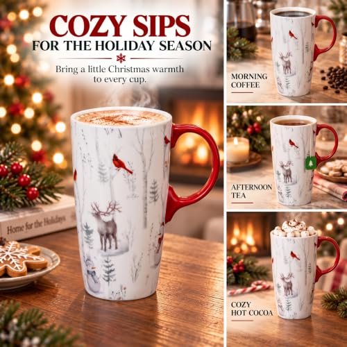 TZSSP 17oz Christmas Ceramic Coffee Mug with Lid - Winter Wildlife Holiday Gift