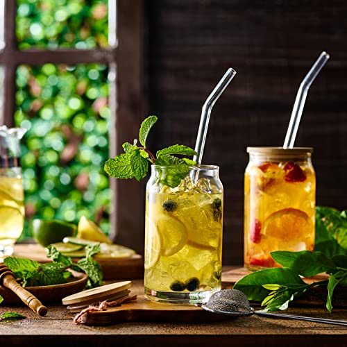 16oz Glass Can Set with Bamboo Lids and Straws - 4 Piece Iced Coffee Cup Kit