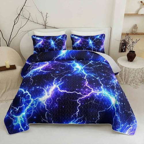 Blue Lightning Quilt Set Twin Size - 3-Piece Lightweight Bedding for Kids