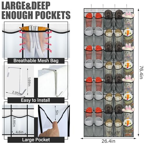 40-Pocket Over-the-Door Shoe Organizer, Breathable Mesh Hanging Shoe Rack