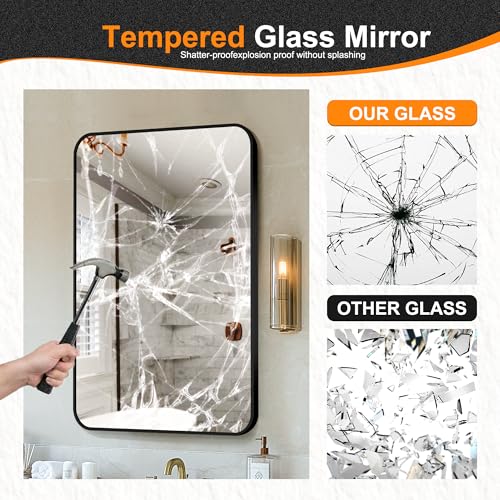 Black Framed Bathroom Vanity Mirror – 30x20 HD Shatterproof Wall Mirror
