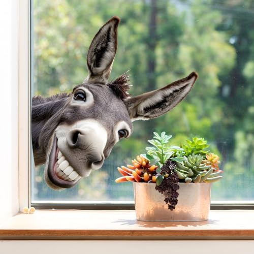 Funny Donkey and Giraffe Window Clings - Reusable Animal Glass Decals