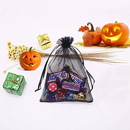 100-Pack Small Black Organza Drawstring Gift Bags - 3x4 Inch Mesh Pouches