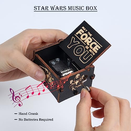 Engraved Vintage Wooden Hand Crank Music Box - Compact Musical Gift