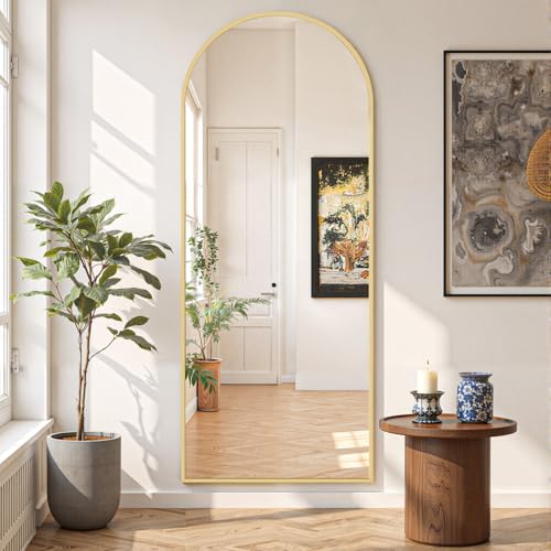 Arched Full Length Floor Mirror 64"x21" with Stand & Aluminum Frame