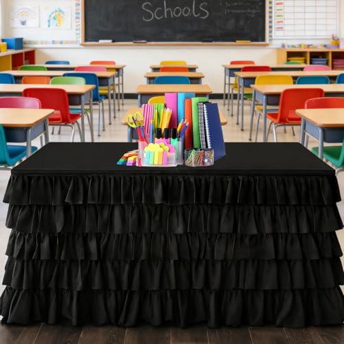 9ft Ruffled Chiffon Table Skirt - Elegant Black Tulle for Party Decor