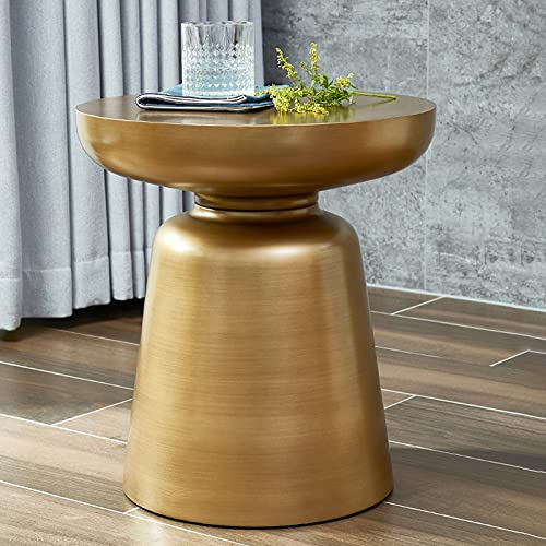 Round Metal Bedside Table - Retro Hand-Brushed Industrial Nightstand