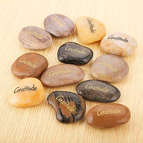 12pcs Engraved Gratitude Stones, Natural River Rock Pocket Stones