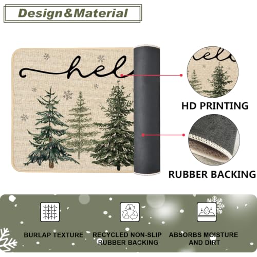 Christmas Doormat Winter Pine Tree Snowflake Door Mat 17x29 Inch - 0.25in Thick, Non-Slip