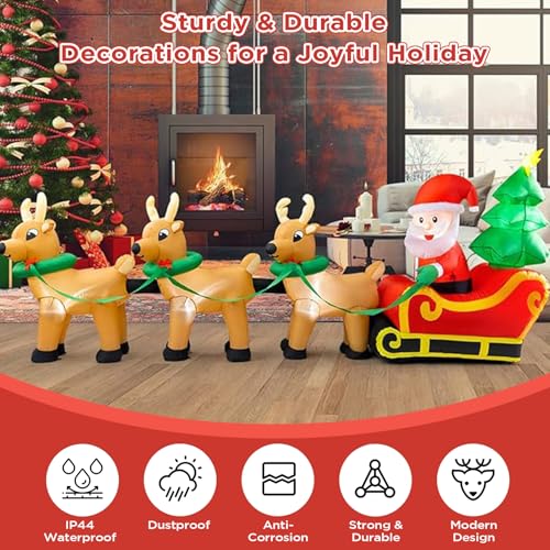 12FT Christmas Inflatable Santa Reindeer Yard Decoration with LED Lights