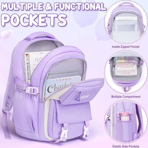 3-Piece Waterproof School Backpack Set for Girls with Lunch Bag & Pencil Case