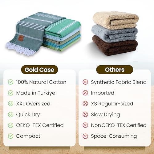 Turkish Beach Towel Set of 6 - 100% Cotton Oversized Quick Dry Sand Free