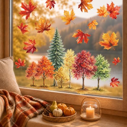 Autumn Leaf Window Clings - 9 Sheets Fall Decor for Home & Office