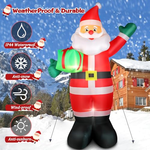 10 ft Christmas Inflatable Santa Claus with Gift Box - LED Outdoor Yard Decor