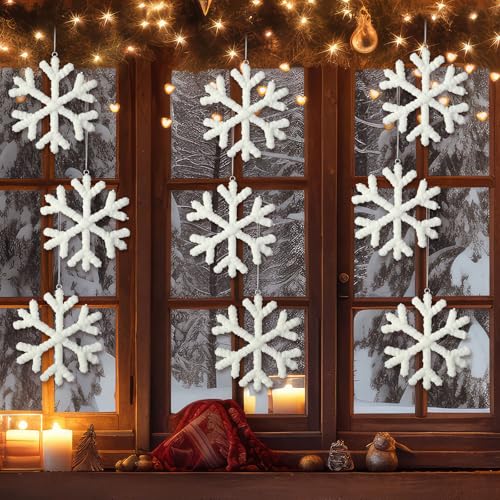 Remagr 4 Pack 6-Inch Snowflake Christmas Ornaments - Classic White Holiday Decor