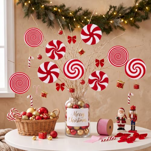Vinsot 48 Pcs Christmas Tree Decorations Winter Xmas Ornaments - Candy Cane & Ball Sets