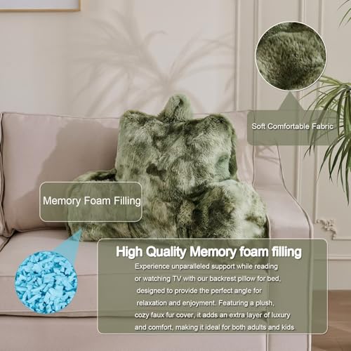 Reading Pillow Wedge Cushion - Velvet Back Support for Sitting Up in Bed - 18 Inch Tie-Dye Sage Green