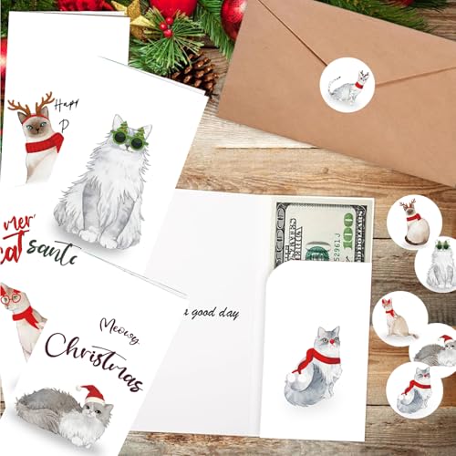 Christmas Cat Money Holder Cards Set - Includes 30 Holiday Greeting & Gift Envelopes